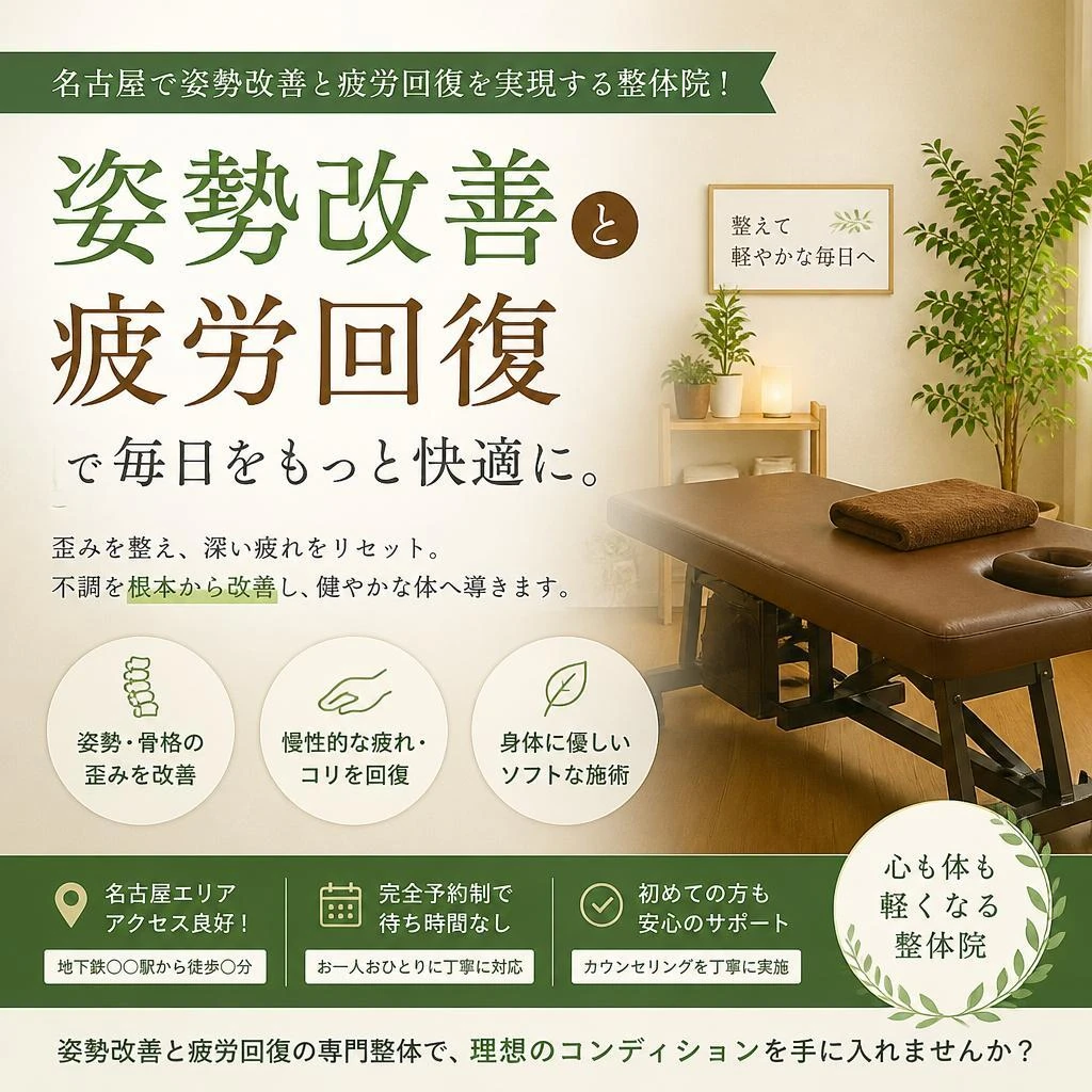 名古屋で姿勢改善と疲労回復を実現する整体院！